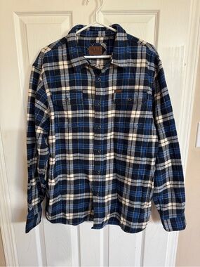 ORVIS Men's XLarge Blue Plaid Heavy Flannel Shirt Jacket Side Pockets
